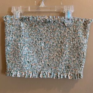 Zaful floral green smocked tube top with ruffle accents size medium